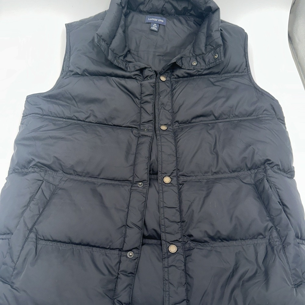 Lands End Down Puffer Vest Mens Medium 38-40 Black Snap Front